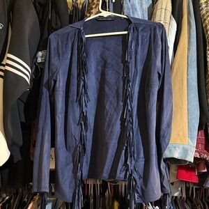 Blue Fringe Open Cardigan